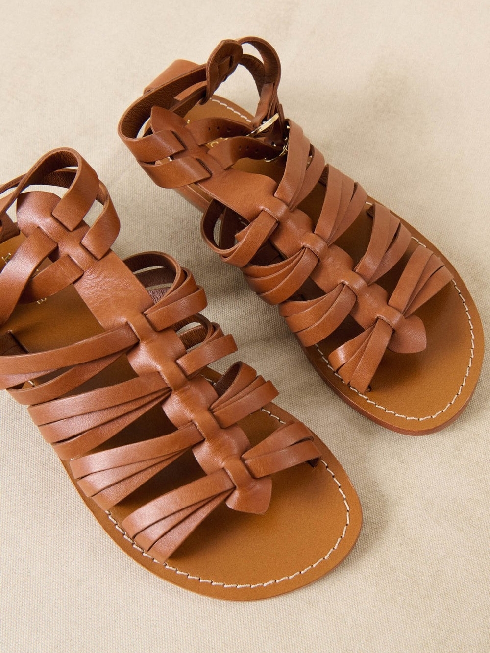 Braided Strappy Ankle‑Buckle Sandals — Brown - Picture 2 of 4